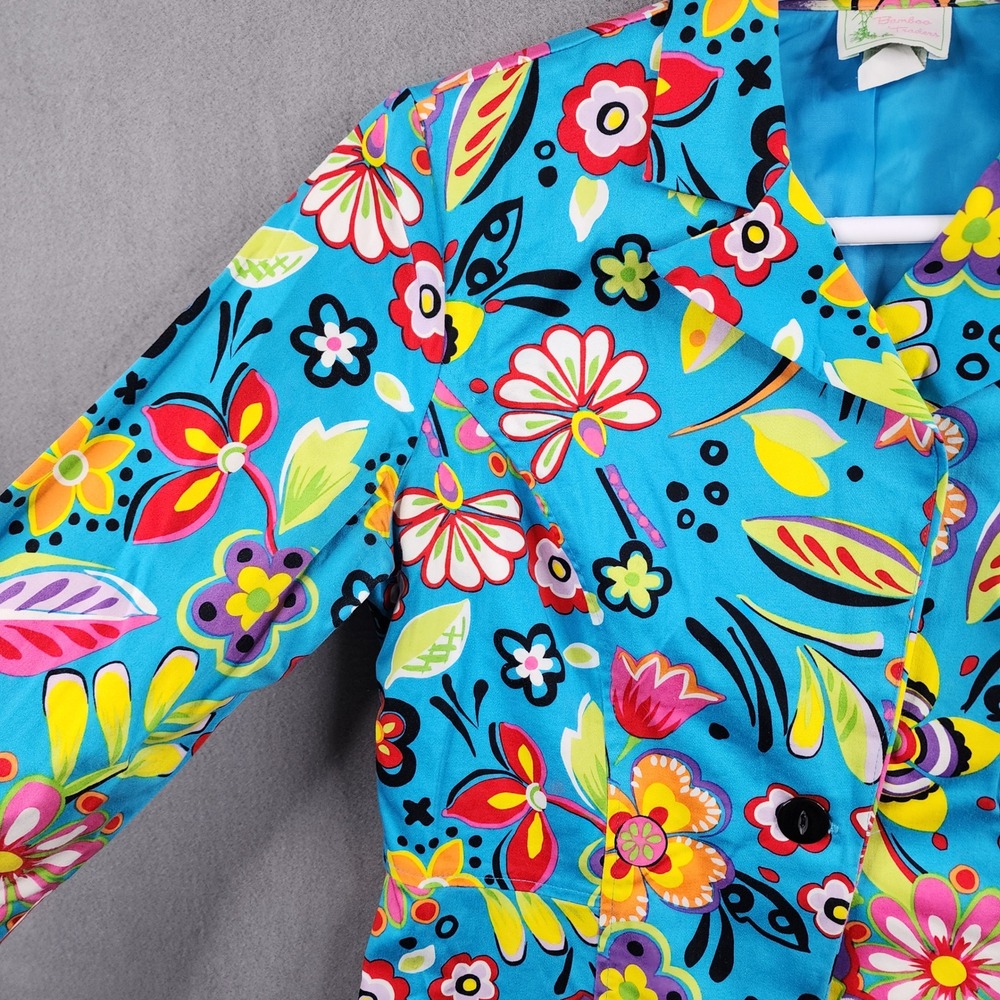 Bamboo Traders Womens Bright Floral Blazer Jacket Colorful Button Front Medium - Picture 6 of 14